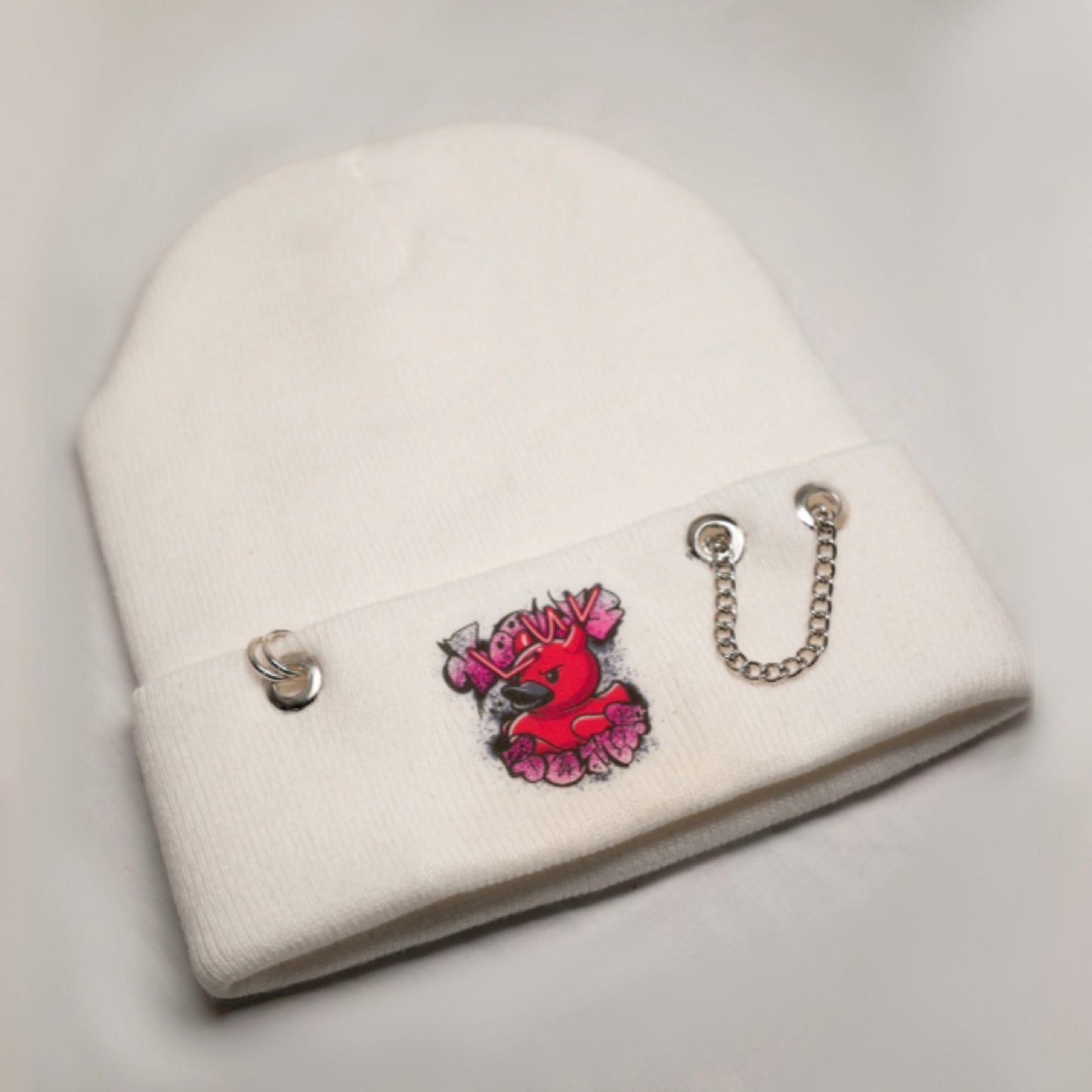 DEVIL DUCK Pierced Beanie White