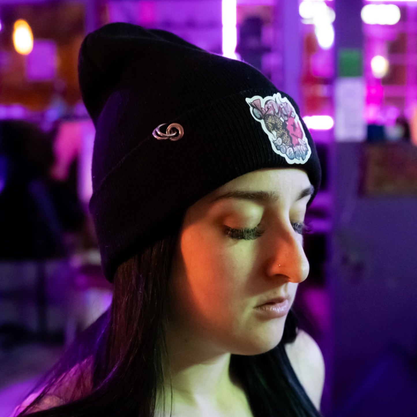 LUV BOMB COLLECTION Pierced Beanie Black