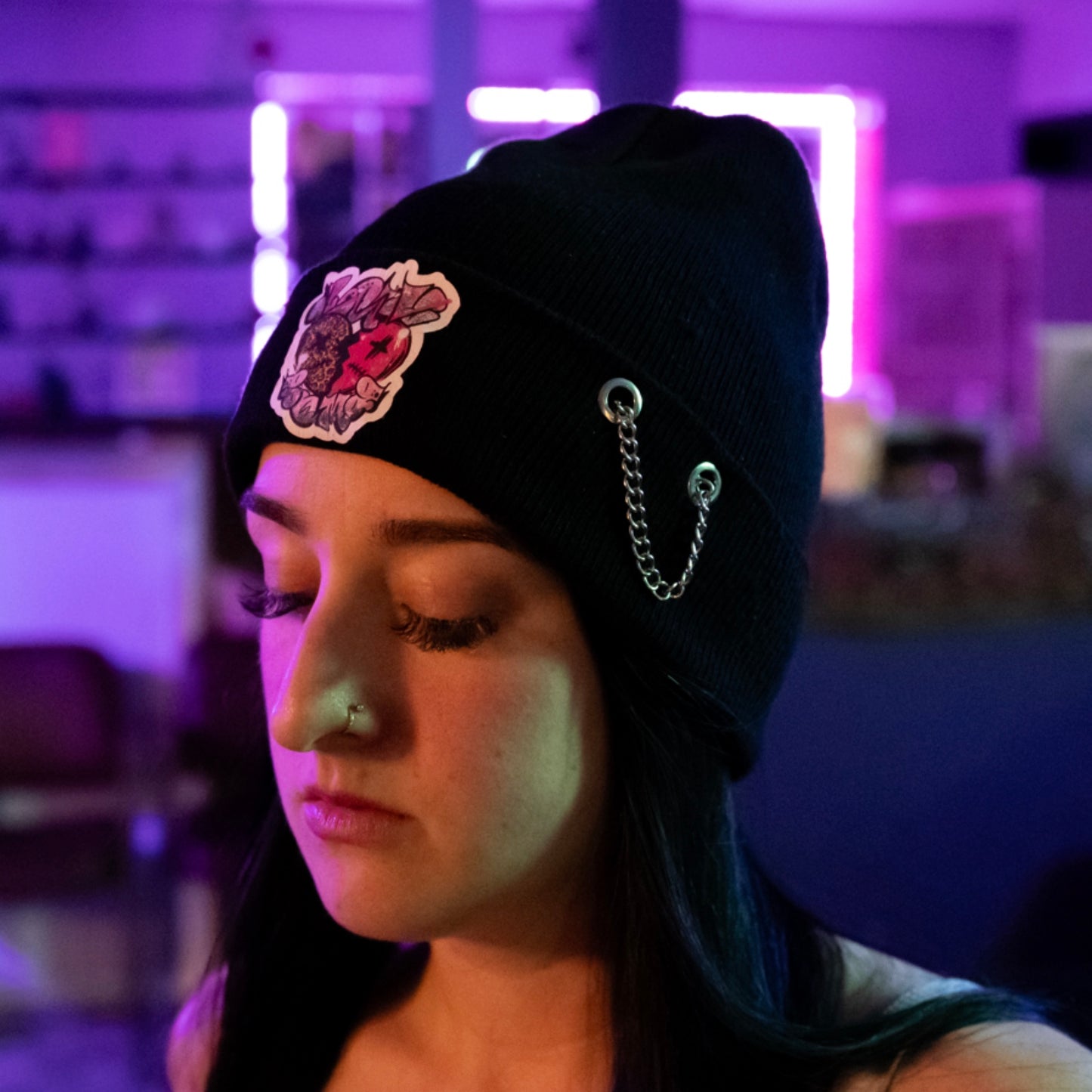 LUV BOMB COLLECTION Pierced Beanie Black