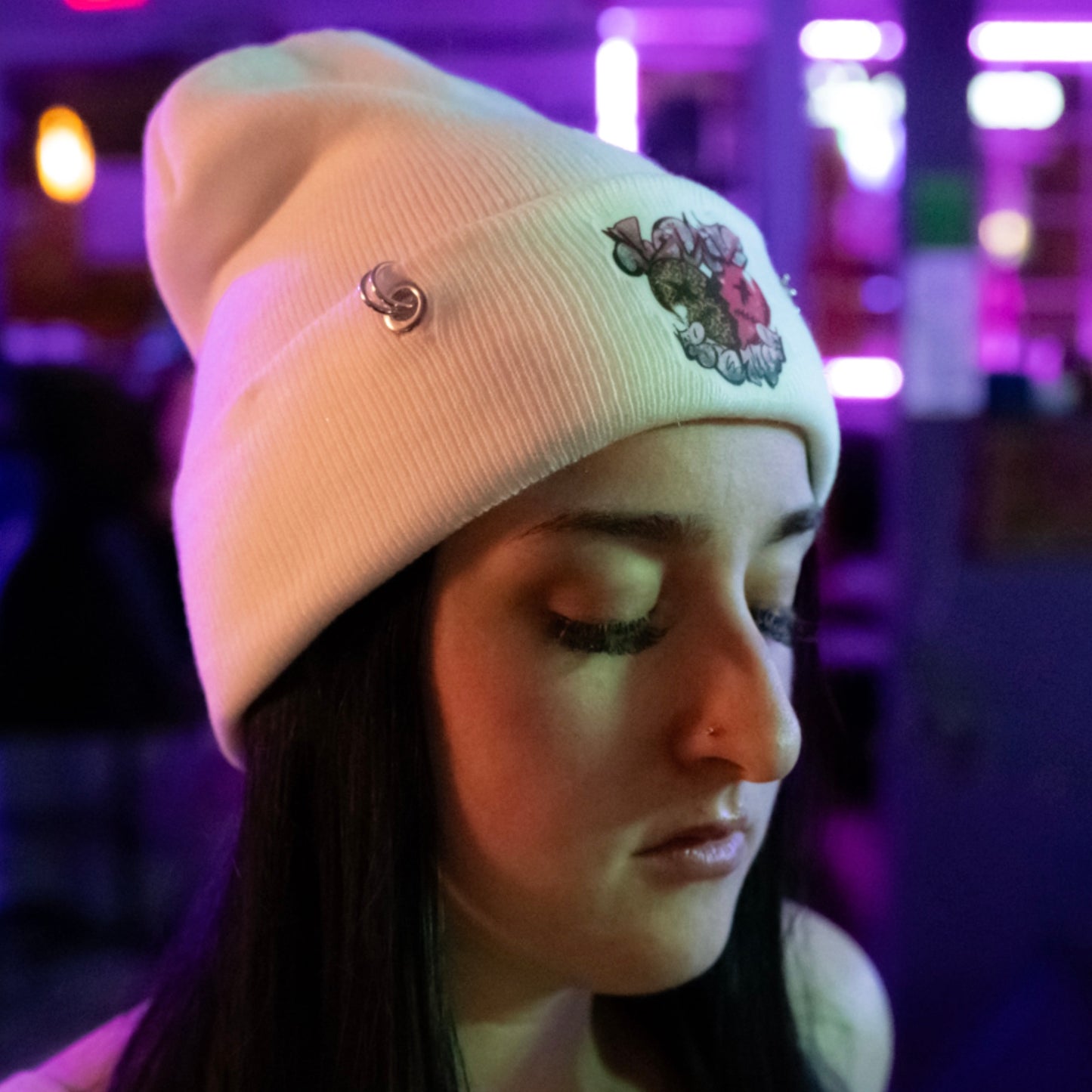 LUV BOMB COLLECTION Pierced Beanie White