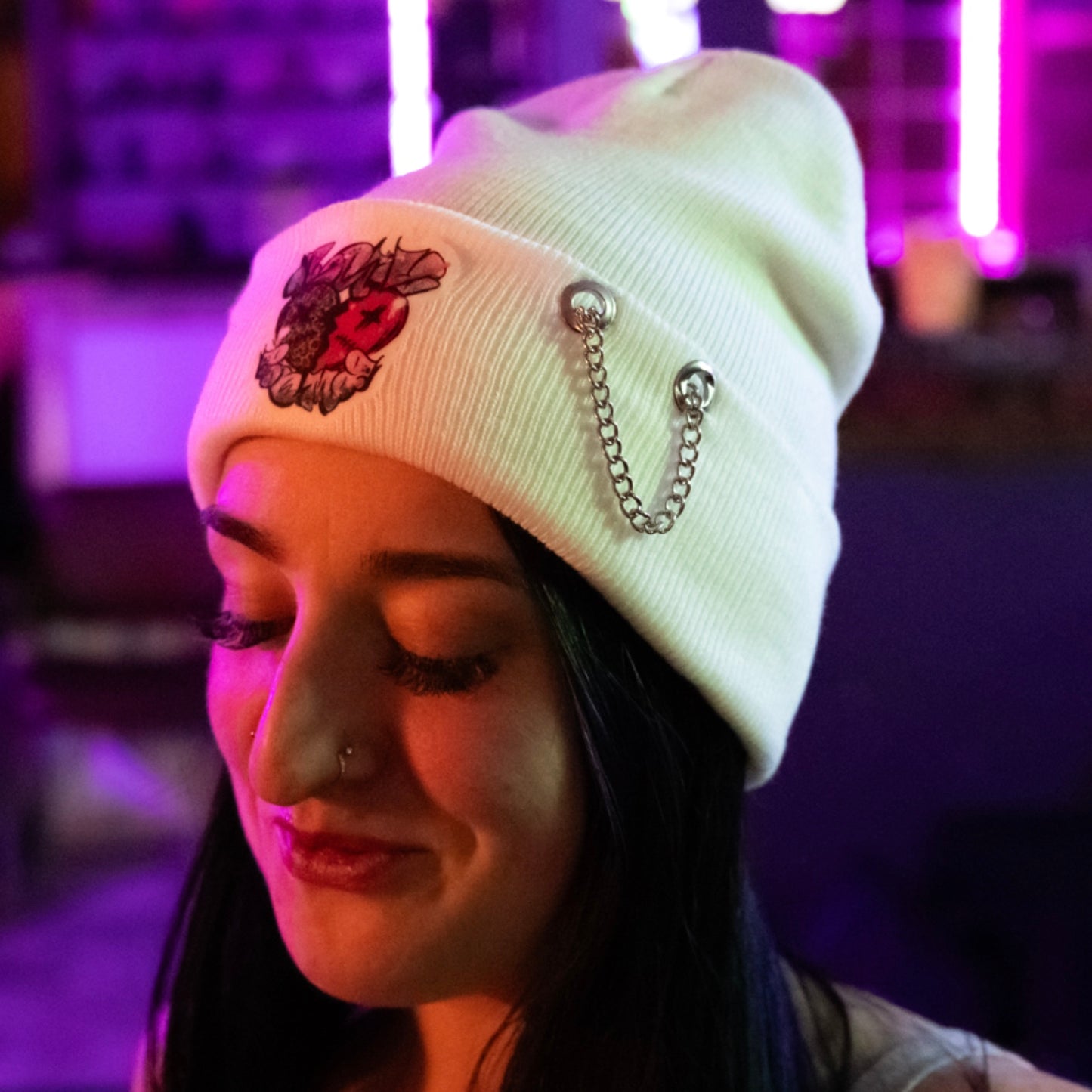 LUV BOMB COLLECTION Pierced Beanie White