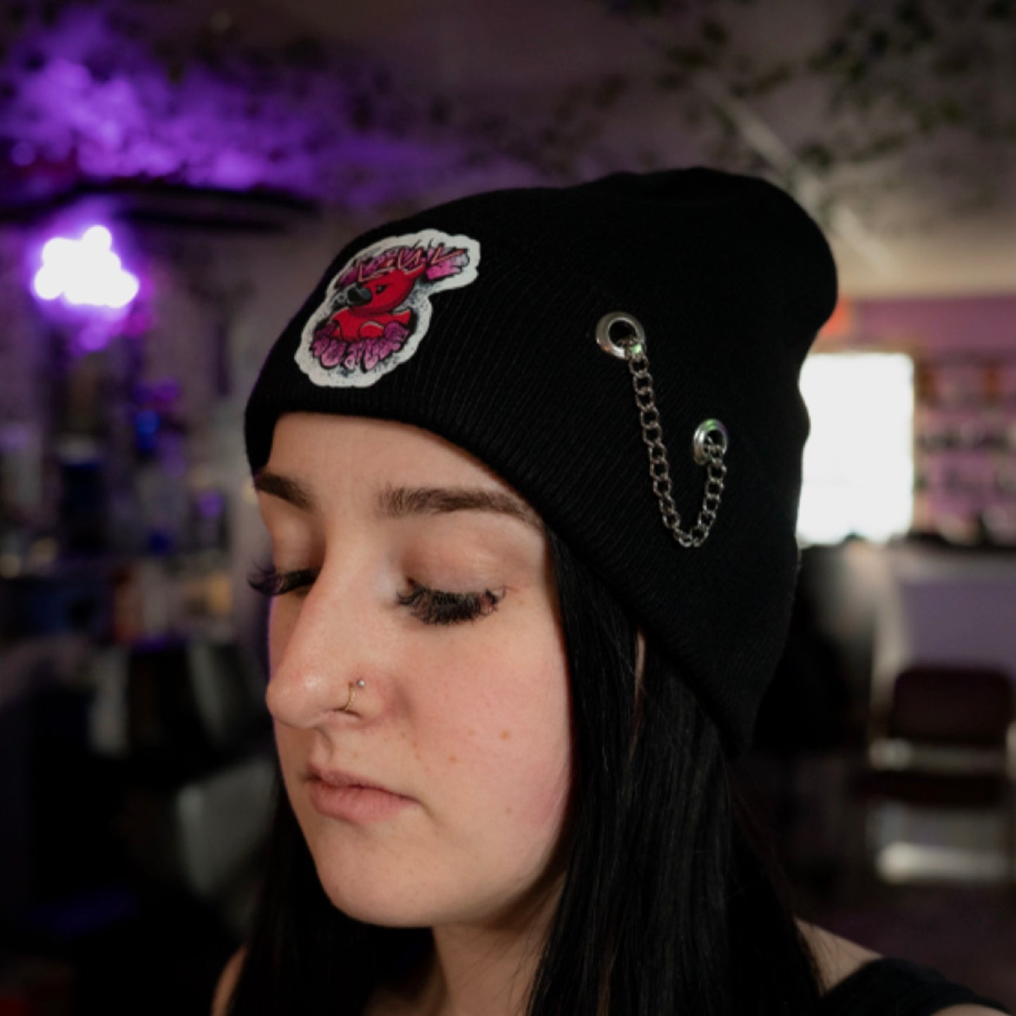 DEVIL DUCK Pierced Beanie Black
